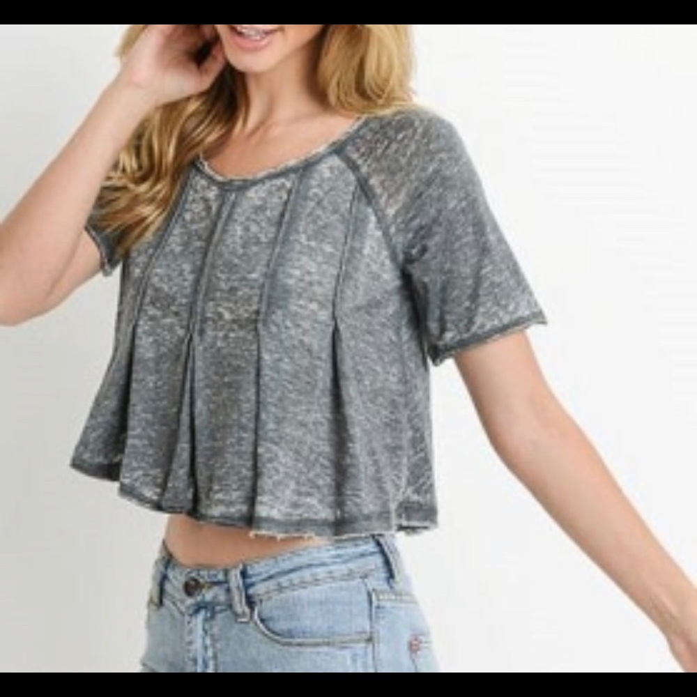 Mono B - Grey Cropped Cotton T Shirt